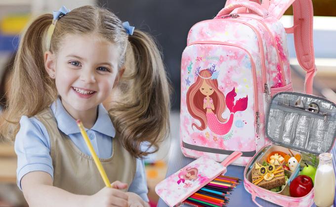Tas ransel anak-anak sekolah putri duyung tas sekolah tiga potongan set 2